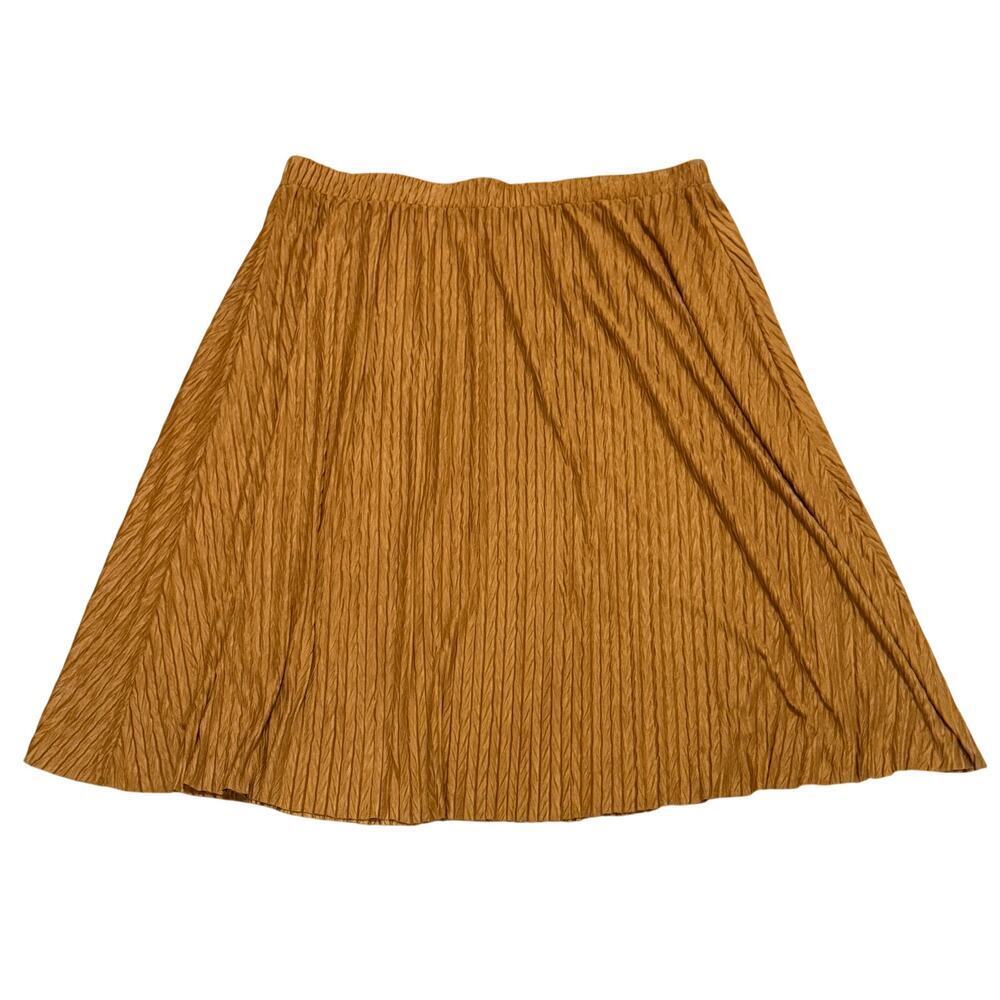Koret Crinkle Camel Brown A Line Midi Skirt 2X Boho Cottagecore Chic Office Work